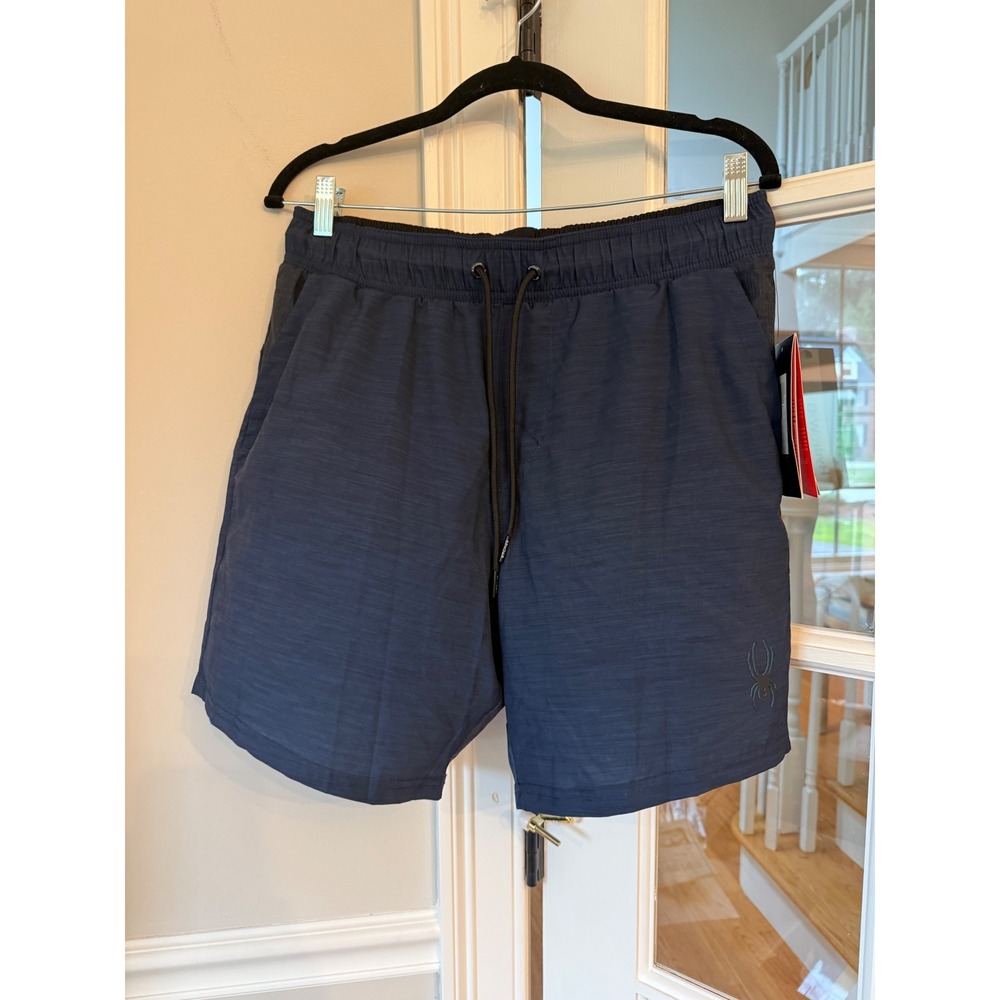 Spyder Mens HydroWeb Swim Trunks Navy Blue Board Shorts Mesh Lining Medium NEW